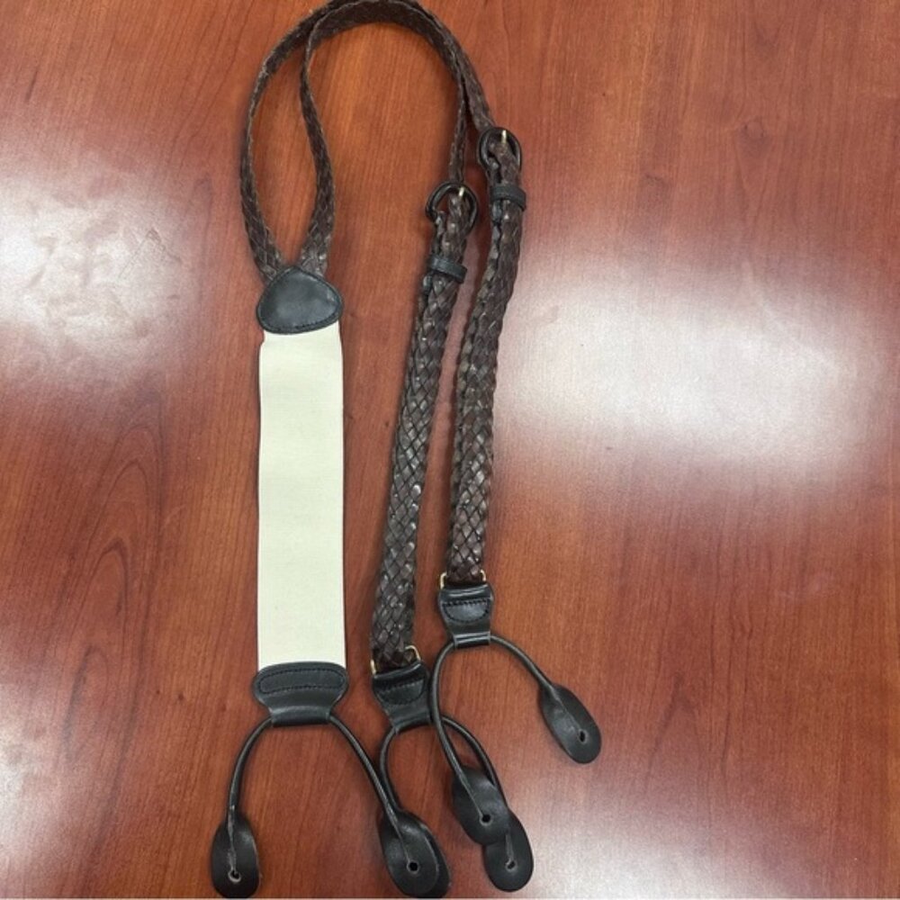Trafalger Brown Leather  and Cream Braided Leather Suspenders